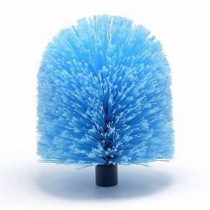 A blue duster brush on top of a white surface.