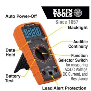 A close up of an electrical meter with the words " klein tools ".