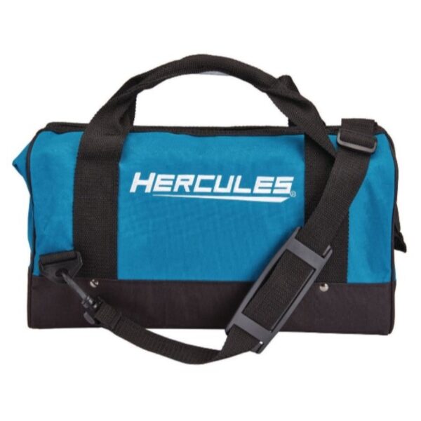 A blue and black bag with the word hercules on it.