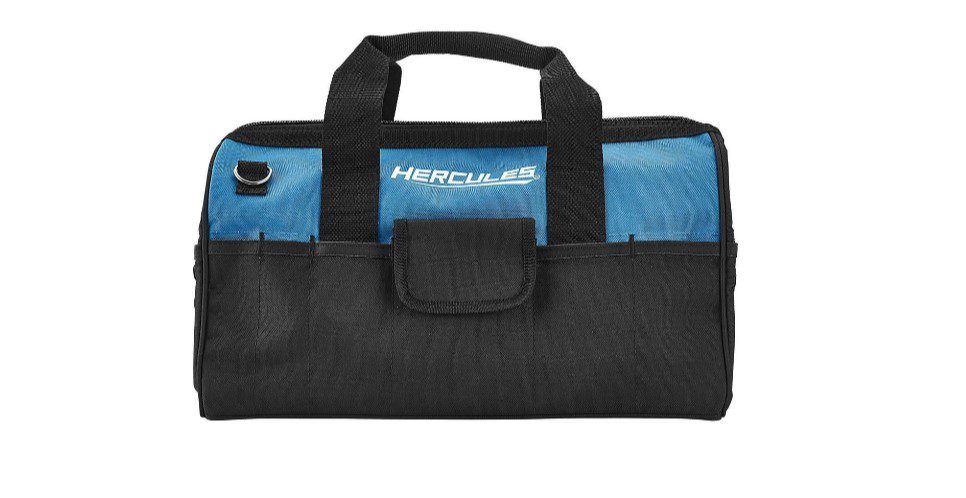 A blue and black bag with hercules logo.