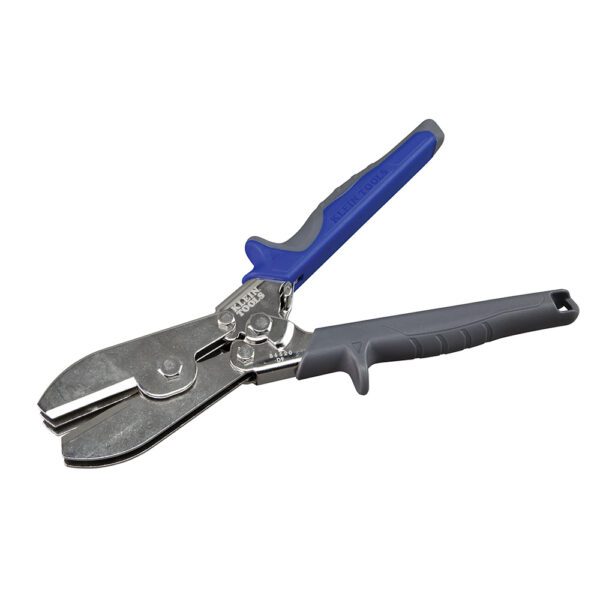 A pair of pliers with blue handles and a gray handle.